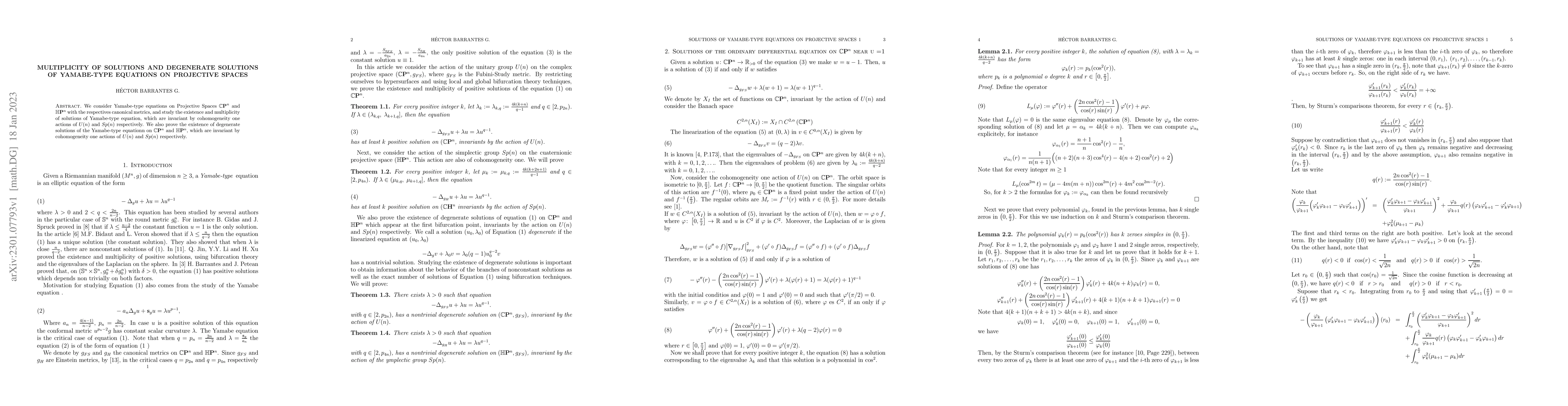 Thumbnail for Multiplicity of Solutions and Degenerate Solutions of Yamabe-Type
  Equations on Projective Spaces