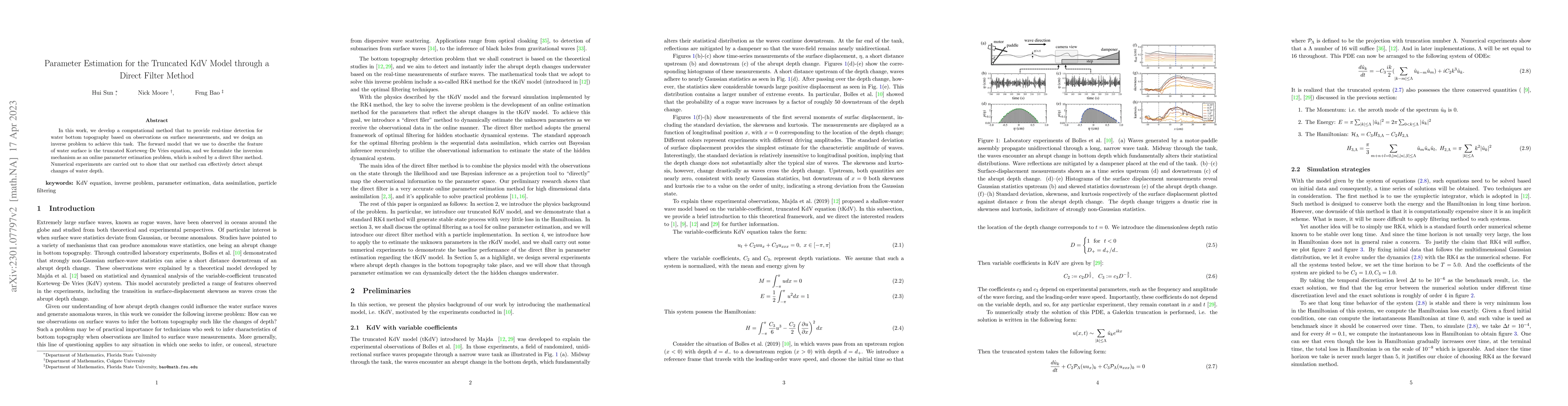Thumbnail for Parameter Estimation for the Truncated KdV Model through a Direct Filter
  Method