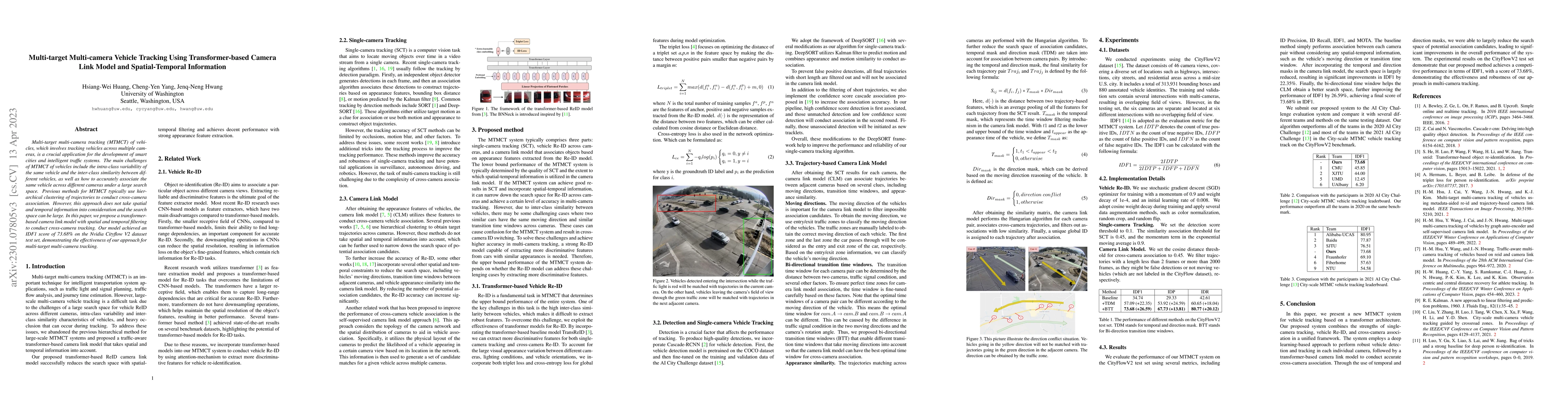Thumbnail for Multi-target multi-camera vehicle tracking using transformer-based
  camera link model and spatial-temporal information