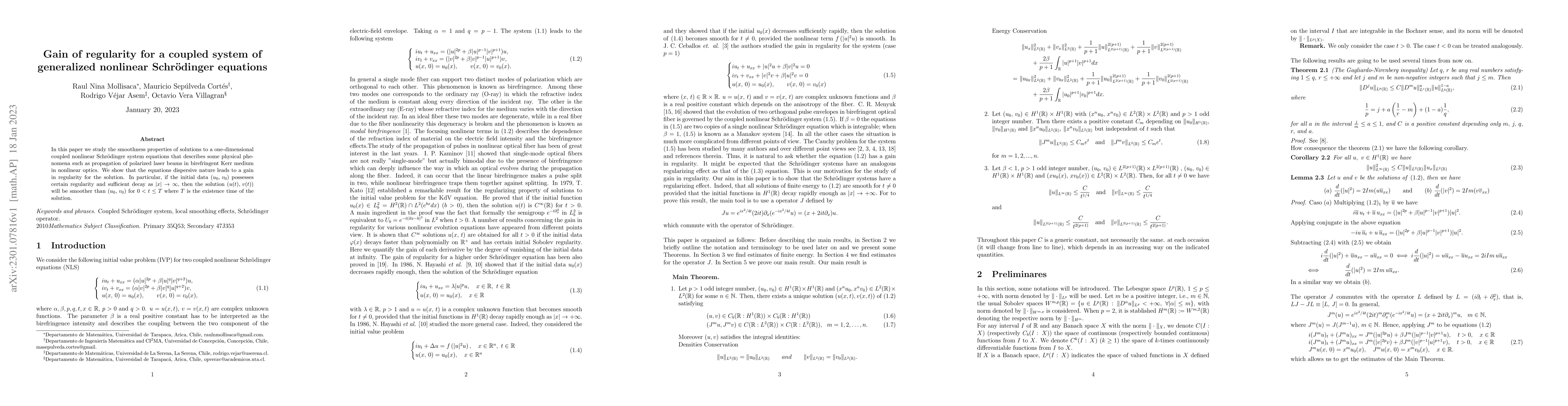 Thumbnail for Gain of regularity for a coupled system of generalized nonlinear
  Schr\"odinger equations