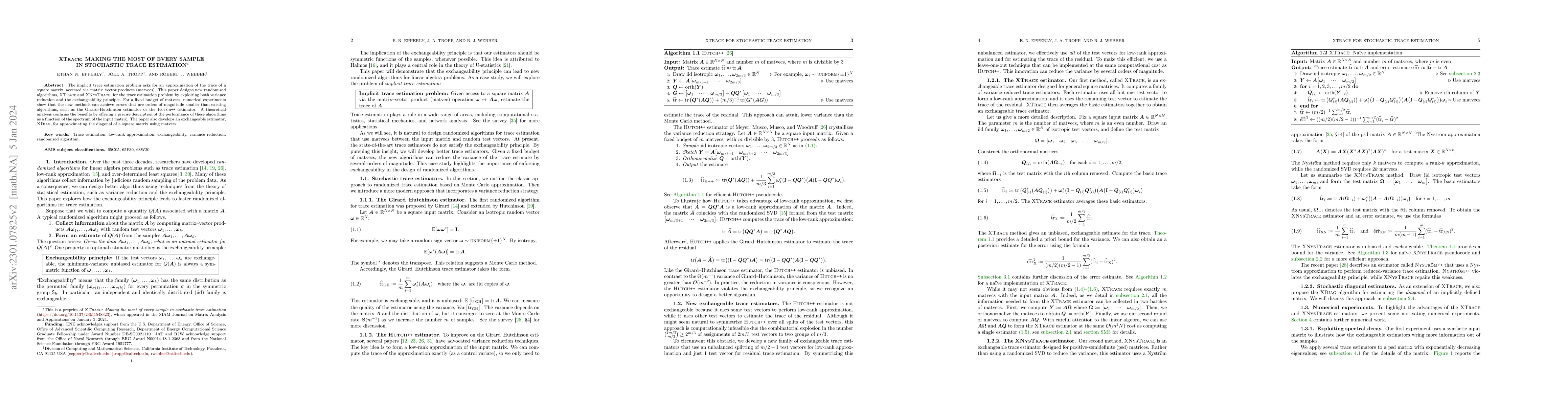 Thumbnail for XTrace: Making the most of every sample in stochastic trace estimation