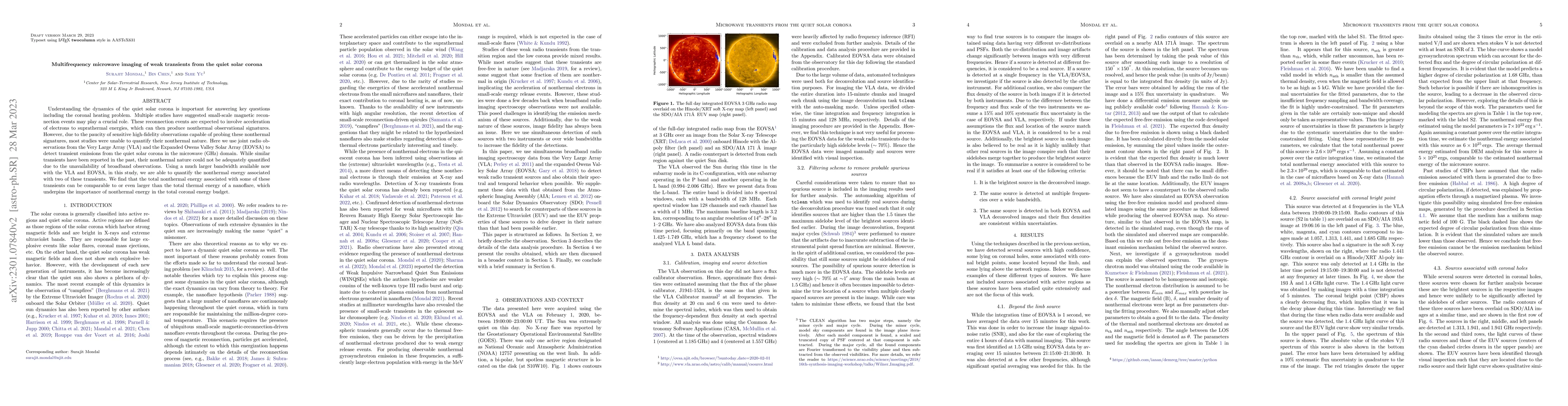 Thumbnail for Multifrequency microwave imaging of weak transients from the quiet solar
  corona