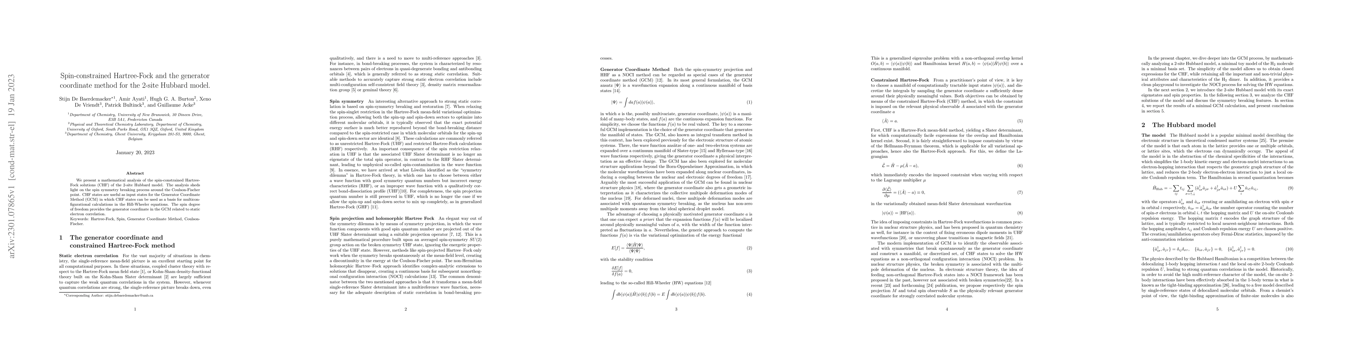 Thumbnail for Spin-constrained Hartree-Fock and the generator coordinate method for
  the 2-site Hubbard model