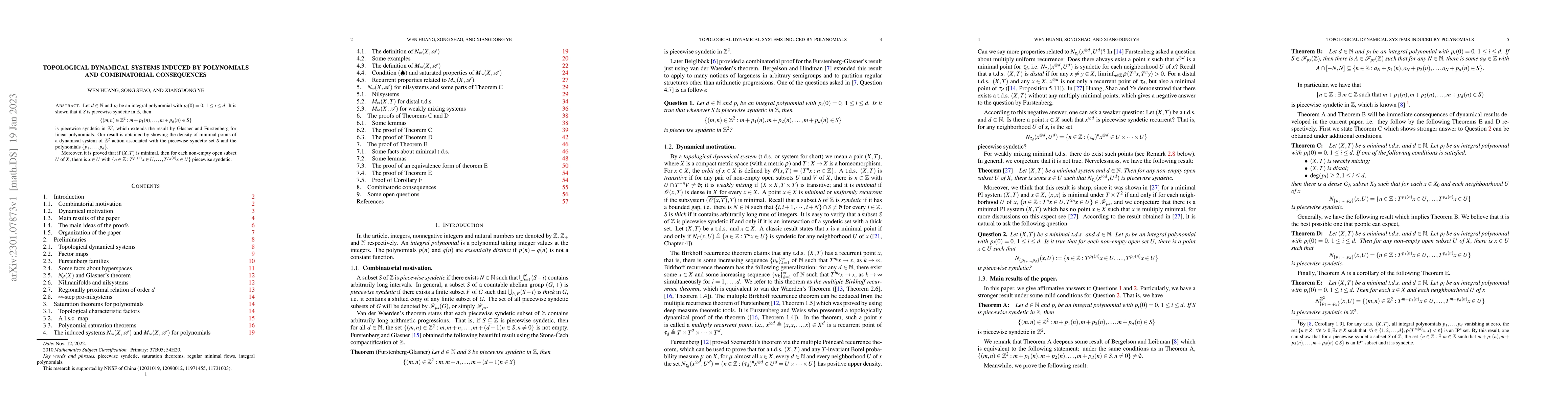 Thumbnail for Topological dynamical systems induced by polynomials and combinatorial
  consequences