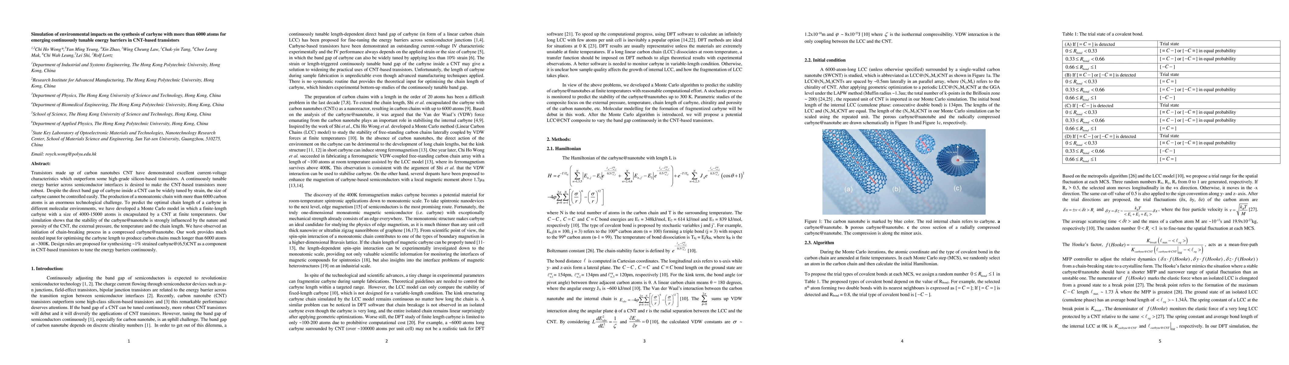 Thumbnail for Simulation of environmental impacts on the synthesis of carbyne with
  more than 6000 atoms for emerging continuously tunable energy barriers in
  CNT-based transistors