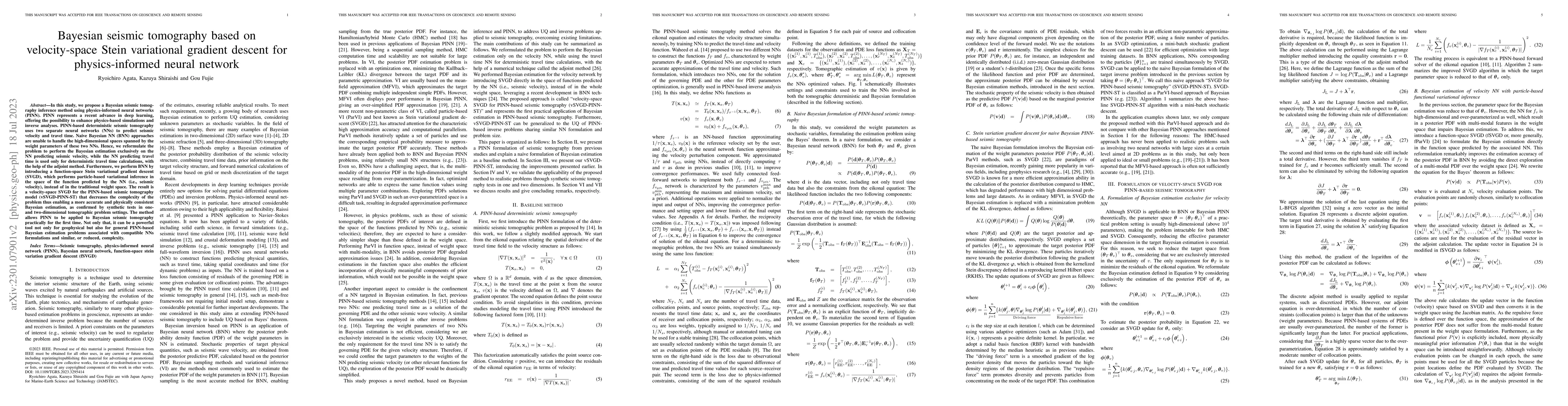 Thumbnail for Bayesian seismic tomography based on velocity-space Stein variational
  gradient descent for physics-informed neural network