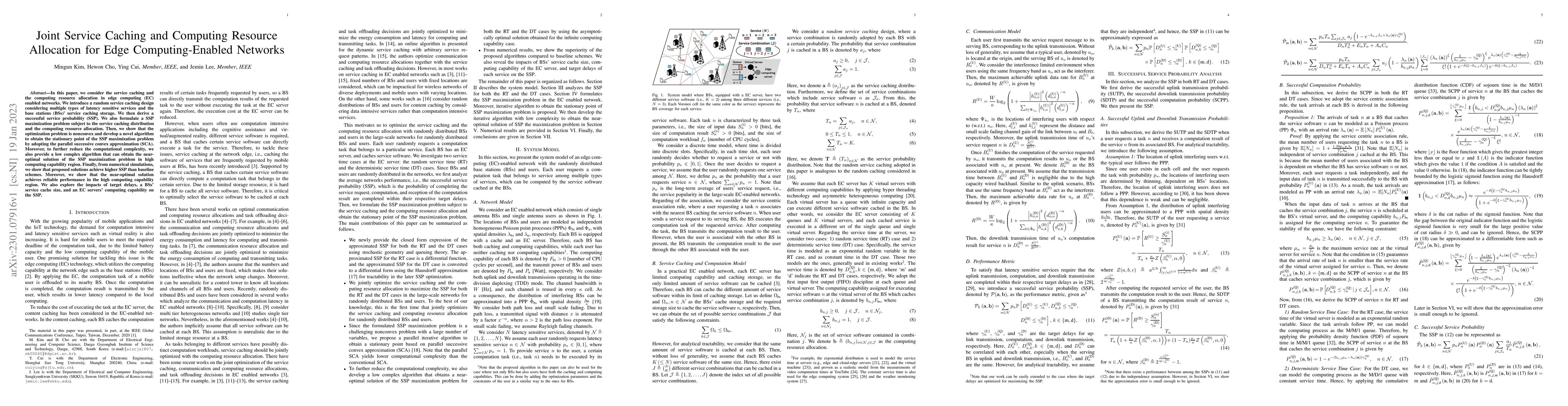 Thumbnail for Joint Service Caching and Computing Resource Allocation for Edge
  Computing-Enabled Networks