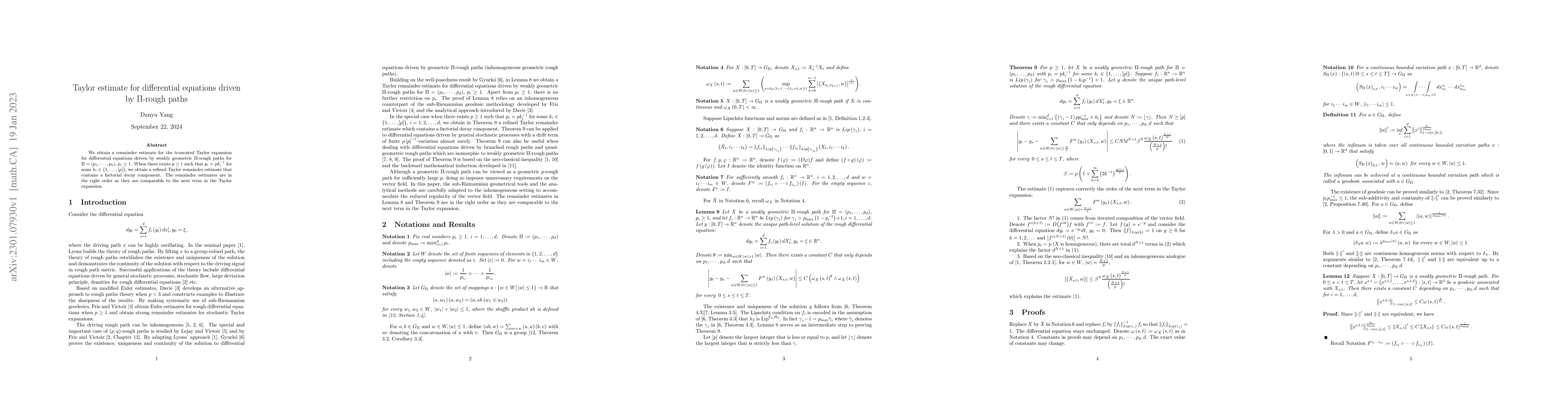Thumbnail for Taylor estimate for differential equations driven by $\Pi $-rough paths