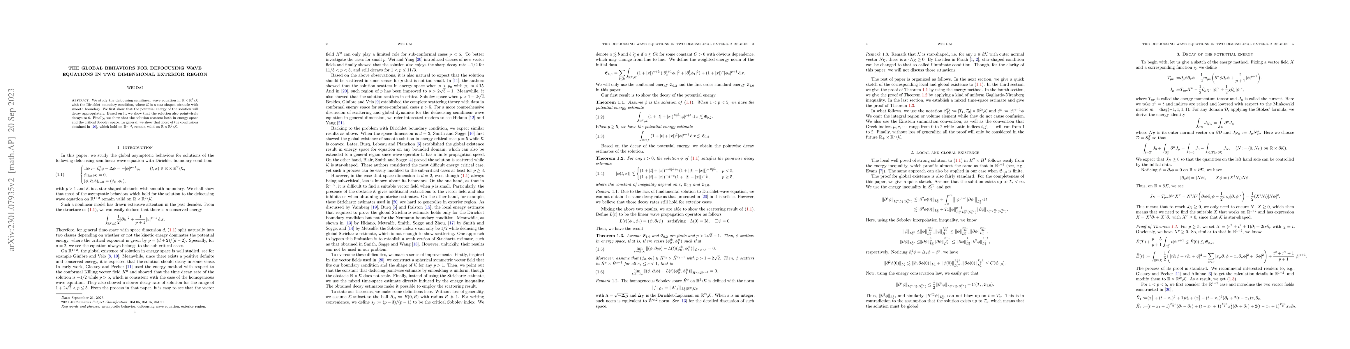 Thumbnail for The global behaviors for defocusing wave equations in two dimensional
  exterior region
