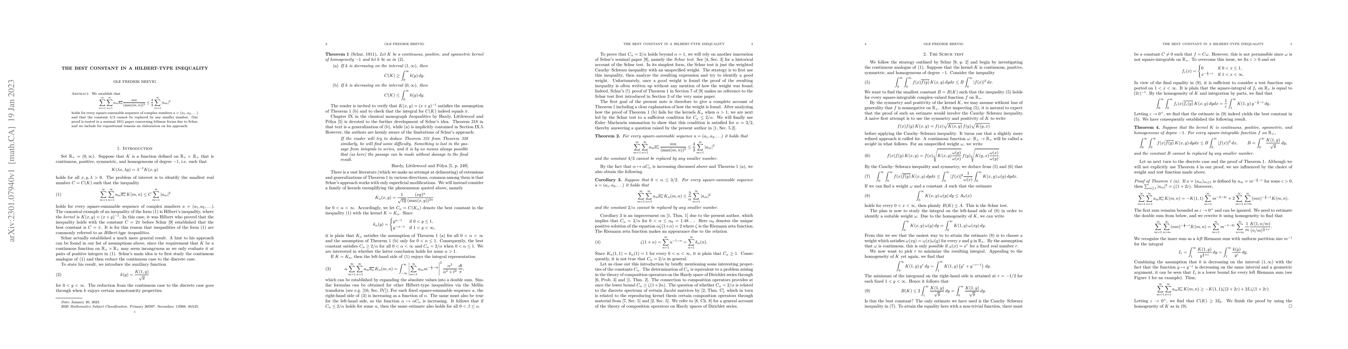 Thumbnail for The best constant in a Hilbert-type inequality