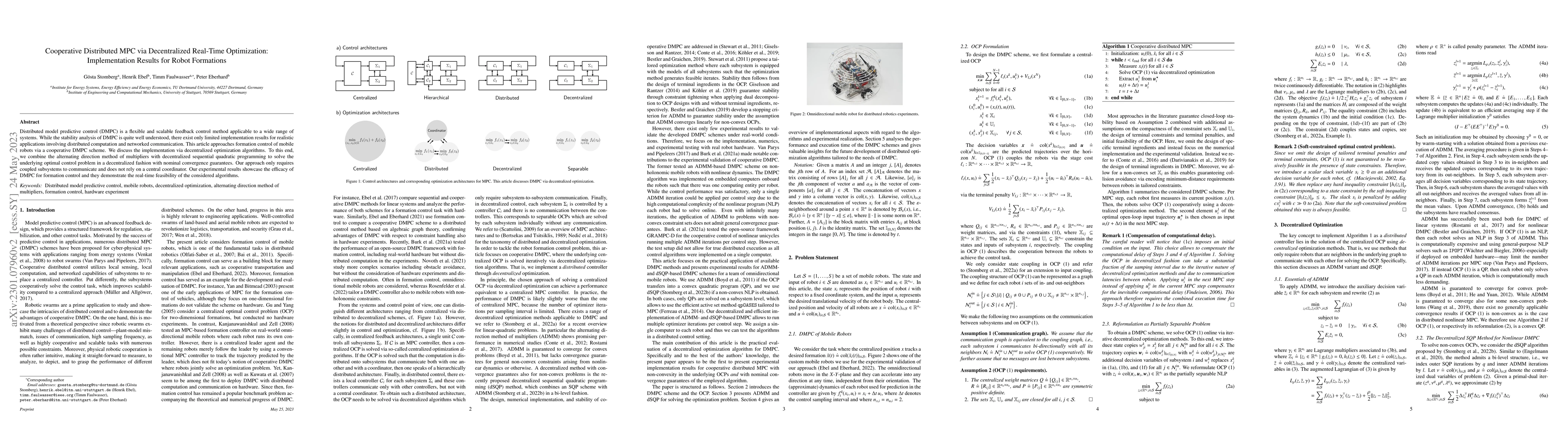 Thumbnail for Cooperative Distributed MPC via Decentralized Real-Time Optimization:
  Implementation Results for Robot Formations