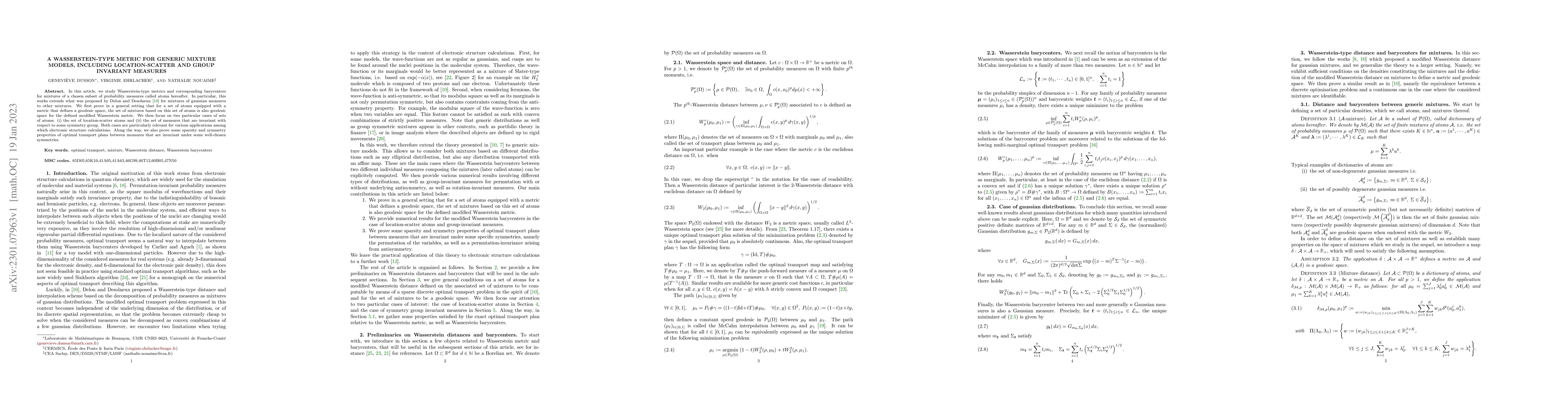 Thumbnail for A Wasserstein-type metric for generic mixture models, including
  location-scatter and group invariant measures