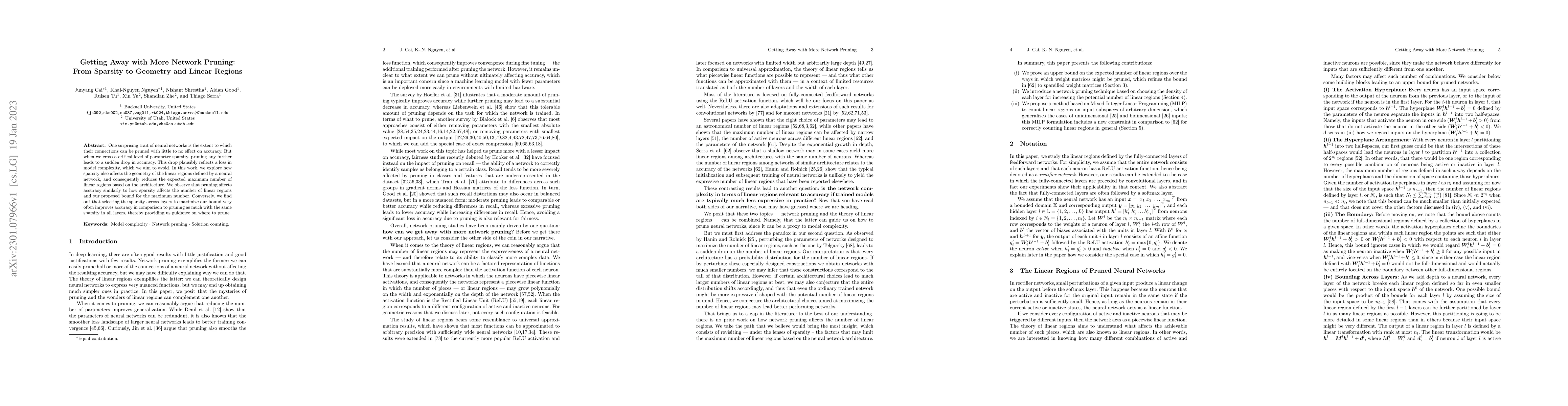 Thumbnail for Getting Away with More Network Pruning: From Sparsity to Geometry and
  Linear Regions