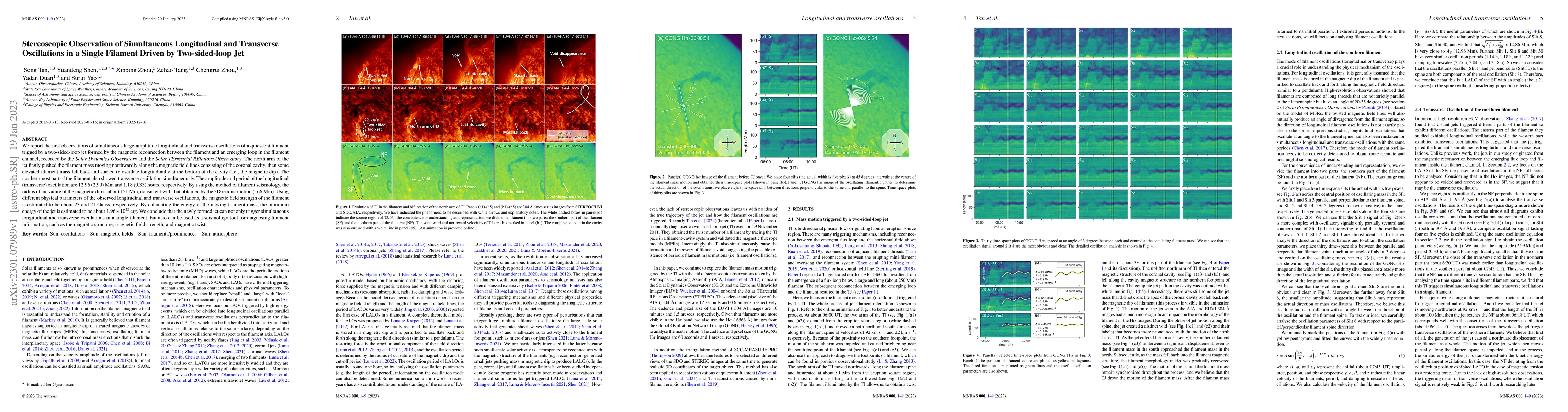 Thumbnail for Stereoscopic Observation of Simultaneous Longitudinal and Transverse
  Oscillations in a Single Filament Driven by Two-sided-loop Jet