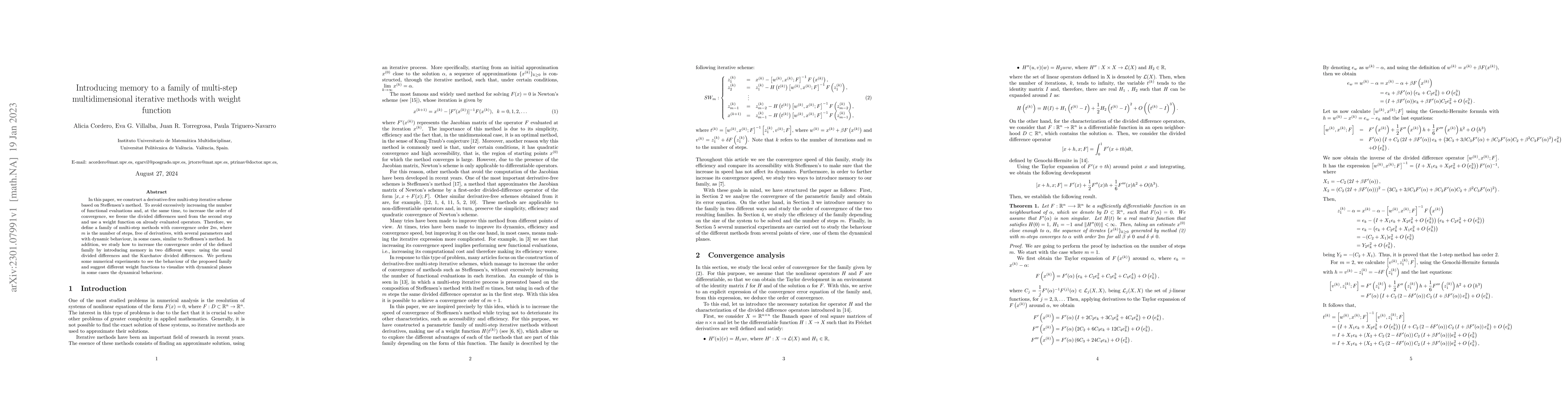 Thumbnail for Introducing memory to a family of multi-step multidimensional iterative
  methods with weight function