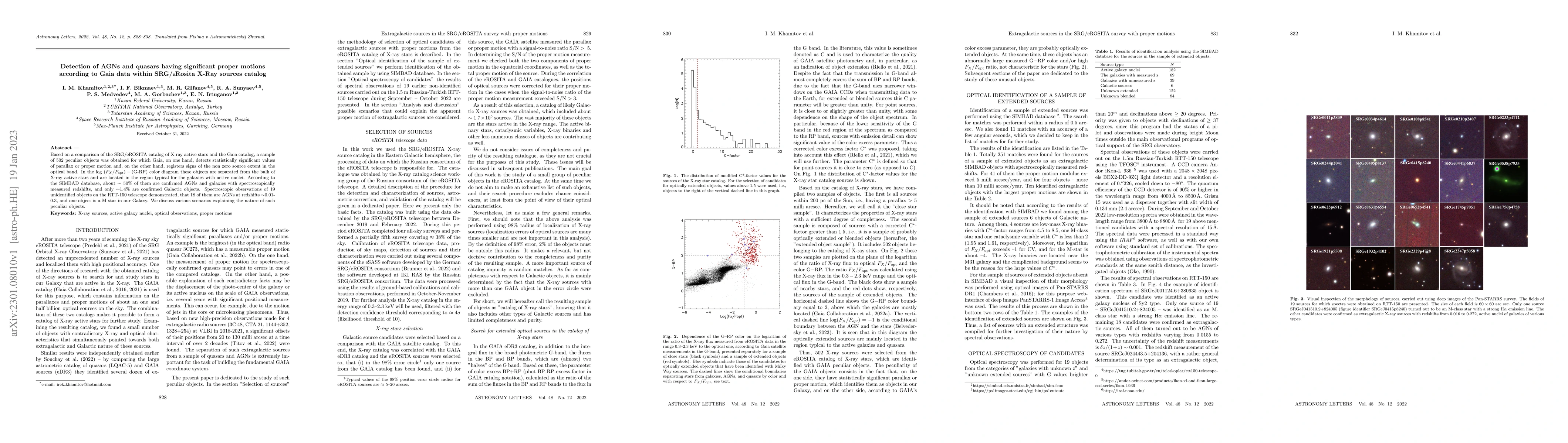 Thumbnail for Detection of AGNs and quasars having significant proper motions
  according to Gaia data within SRG/eRosita X-Ray sources catalog