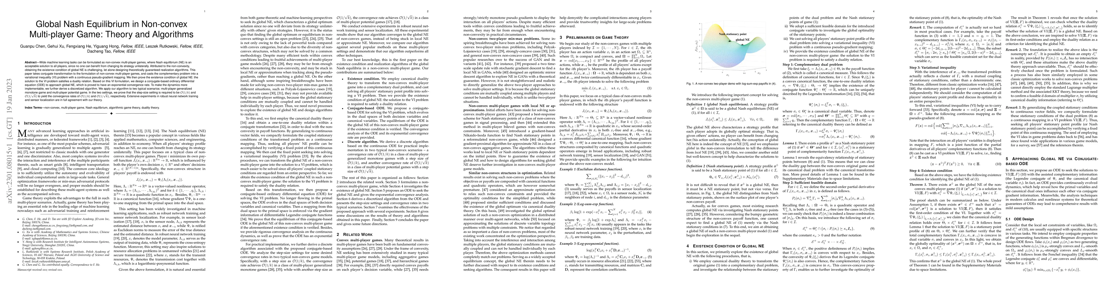 Thumbnail for Global Nash Equilibrium in Non-convex Multi-player Game: Theory and
  Algorithms