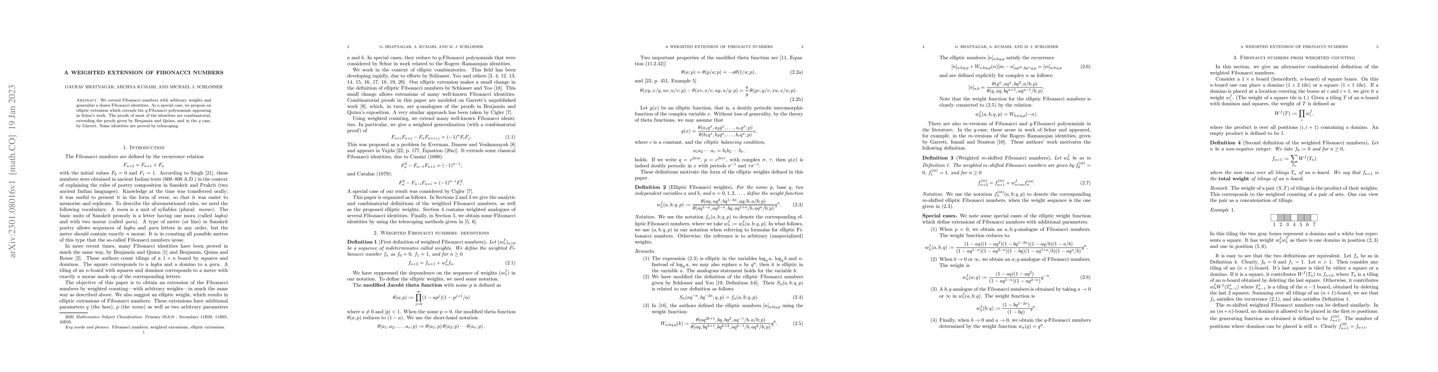 Thumbnail for A weighted extension of Fibonacci numbers