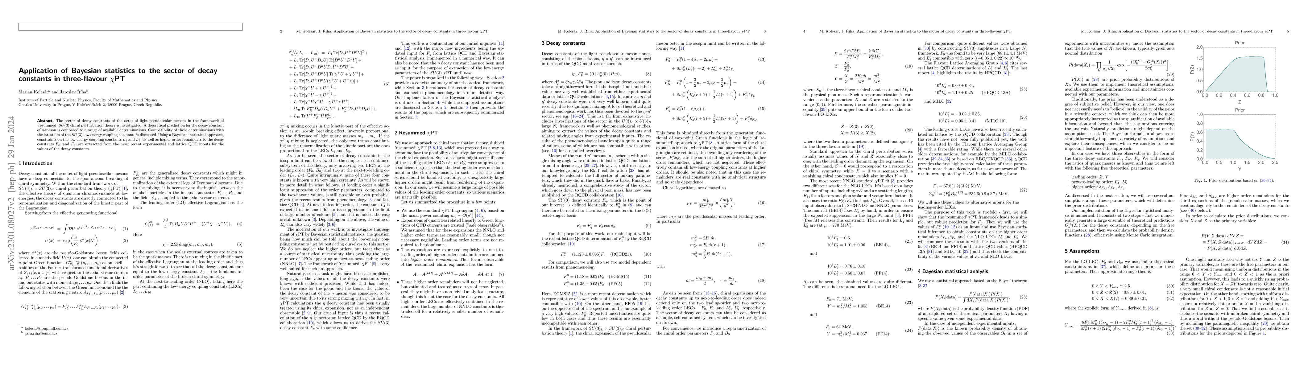 Thumbnail for Application of Bayesian statistics to the sector of decay constants in
  three-flavour ChPT
