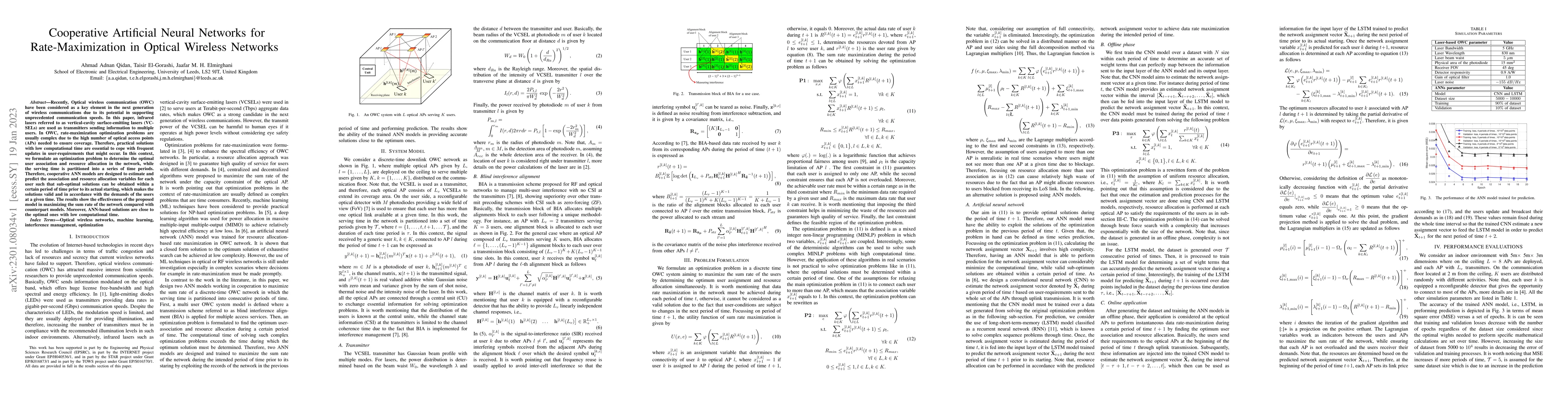 Thumbnail for Cooperative Artificial Neural Networks for Rate-Maximization in Optical
  Wireless Networks