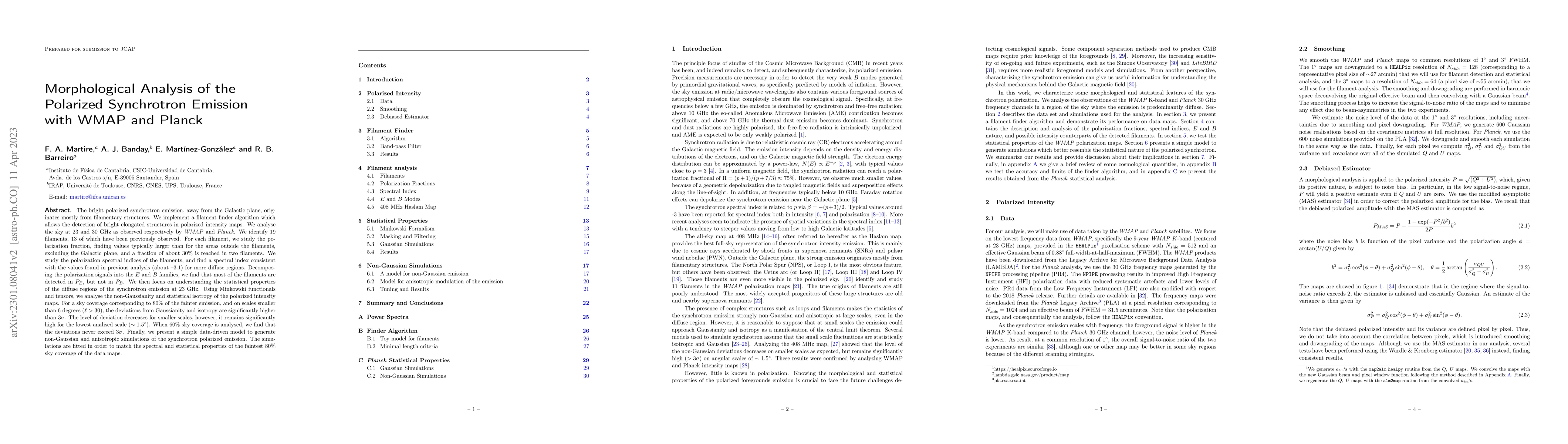Thumbnail for Morphological Analysis of the Polarized Synchrotron Emission with WMAP
  and Planck