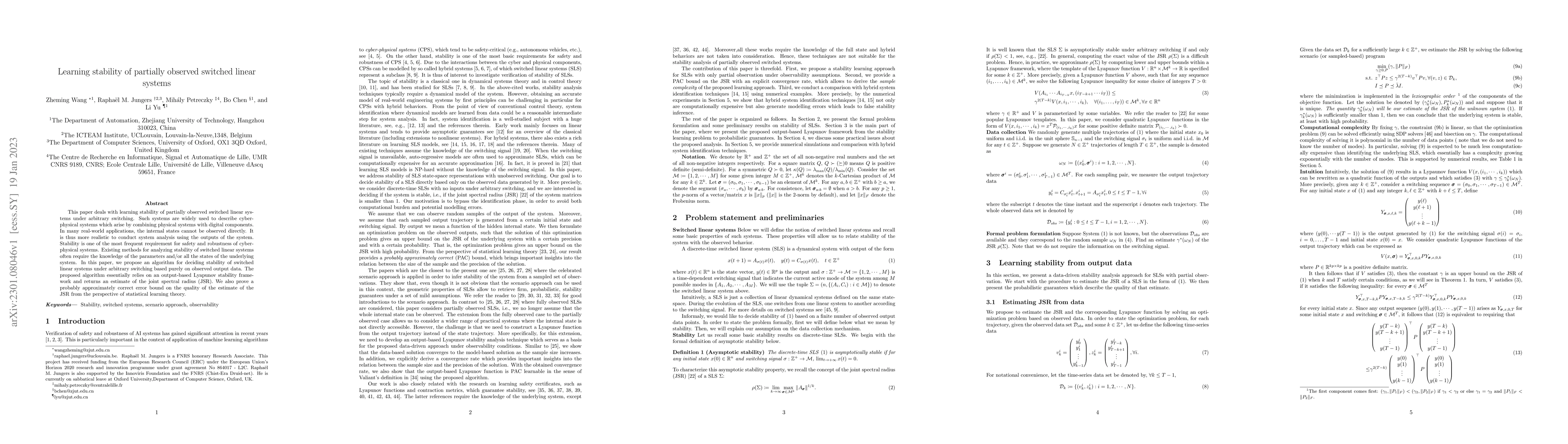 Thumbnail for Learning stability of partially observed switched linear systems