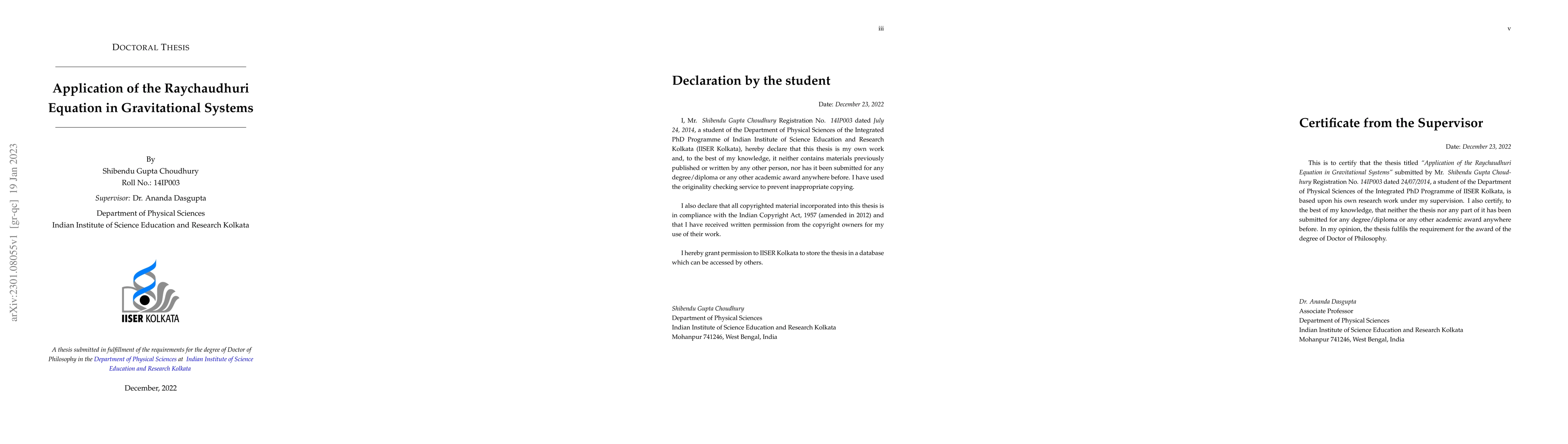 Thumbnail for Application of the Raychaudhuri Equation in Gravitational Systems