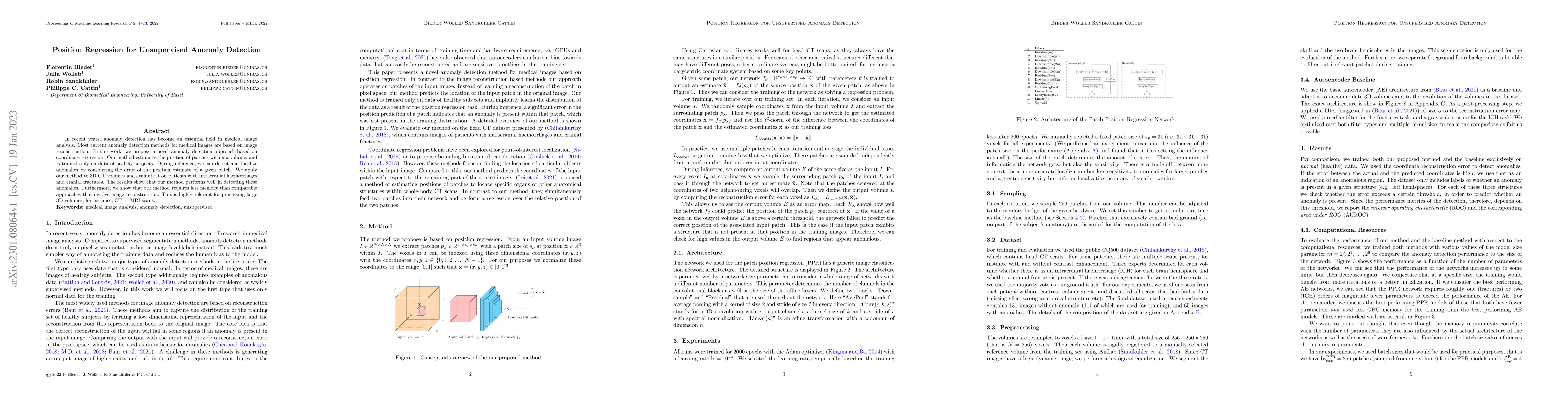 Thumbnail for Position Regression for Unsupervised Anomaly Detection