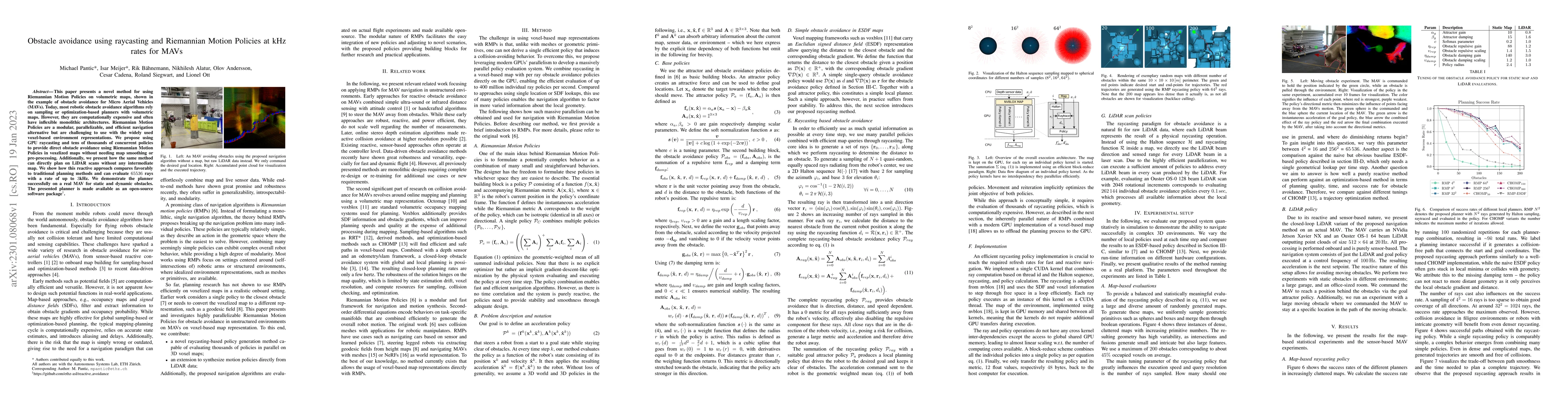 Thumbnail for Obstacle avoidance using raycasting and Riemannian Motion Policies at
  kHz rates for MAVs