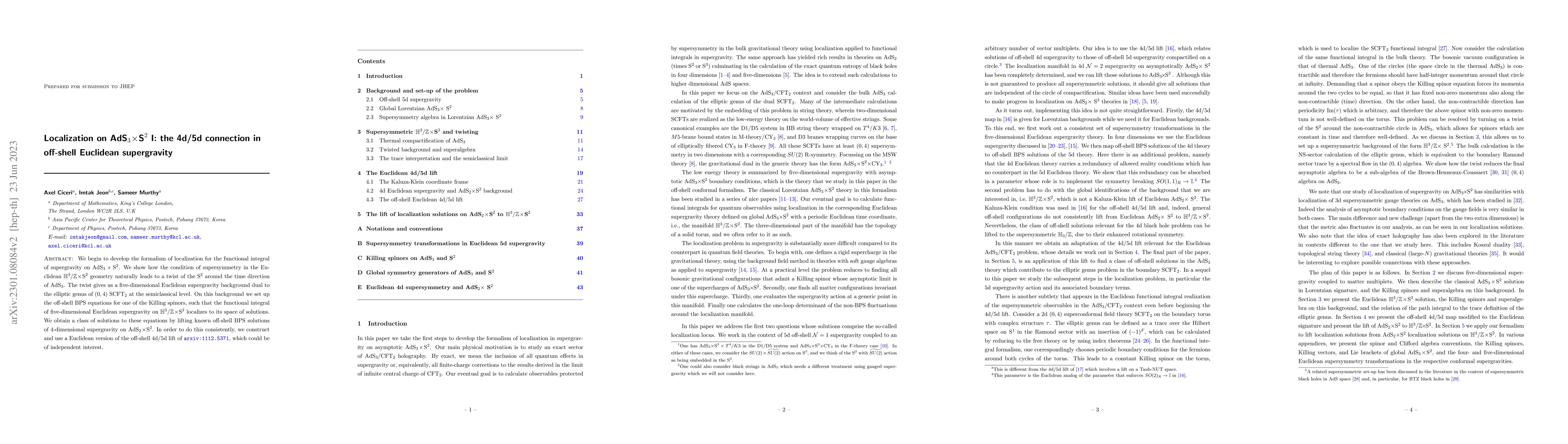 Thumbnail for Localization on $AdS_3 \times S^2$ I: the 4d/5d connection in off-shell
  Euclidean supergravity