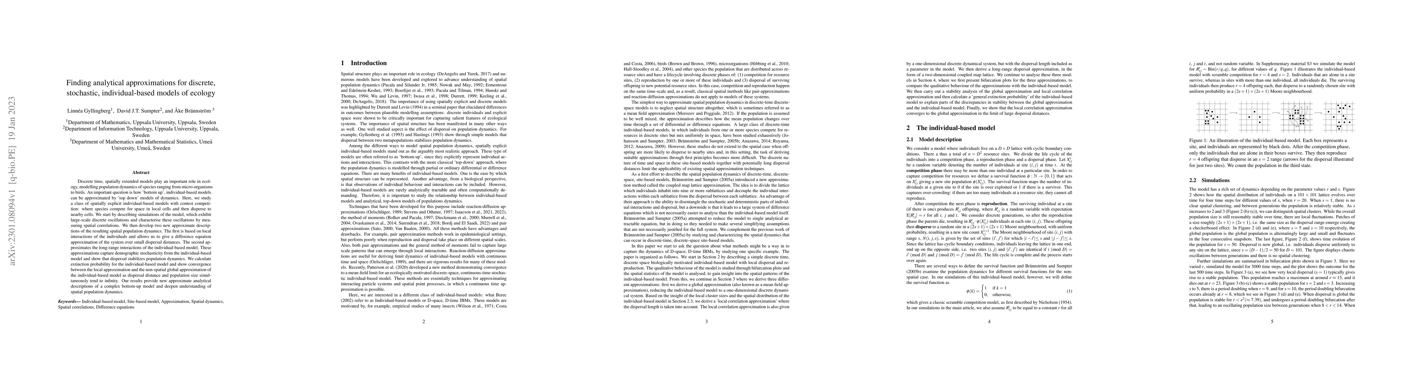 Thumbnail for Finding analytical approximations for discrete, stochastic,
  individual-based models of ecology