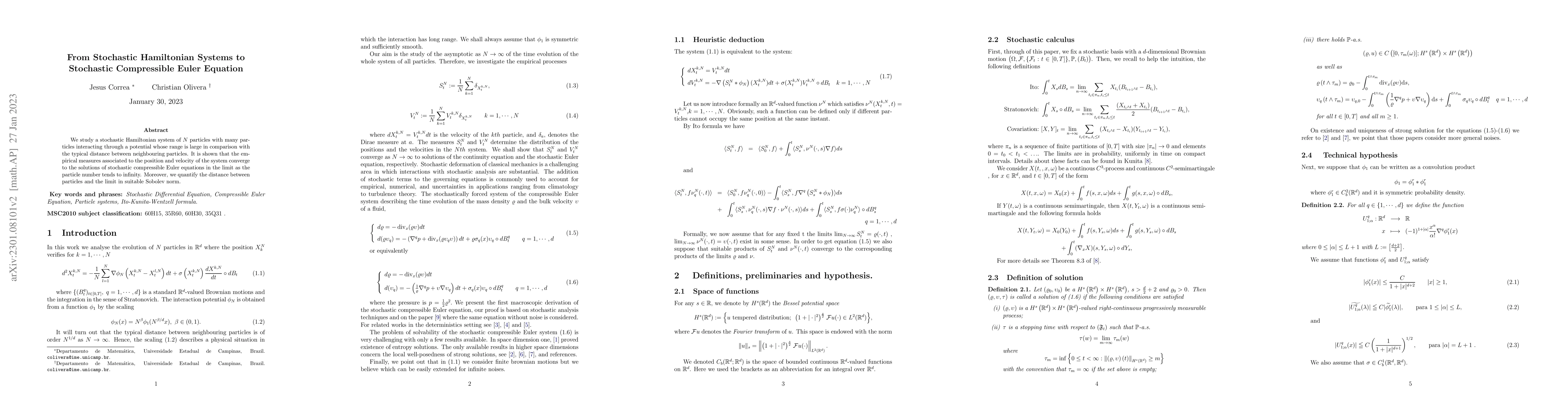 Thumbnail for From Stochastic Hamiltonian Systems to Stochastic Compressible Euler
  Equation