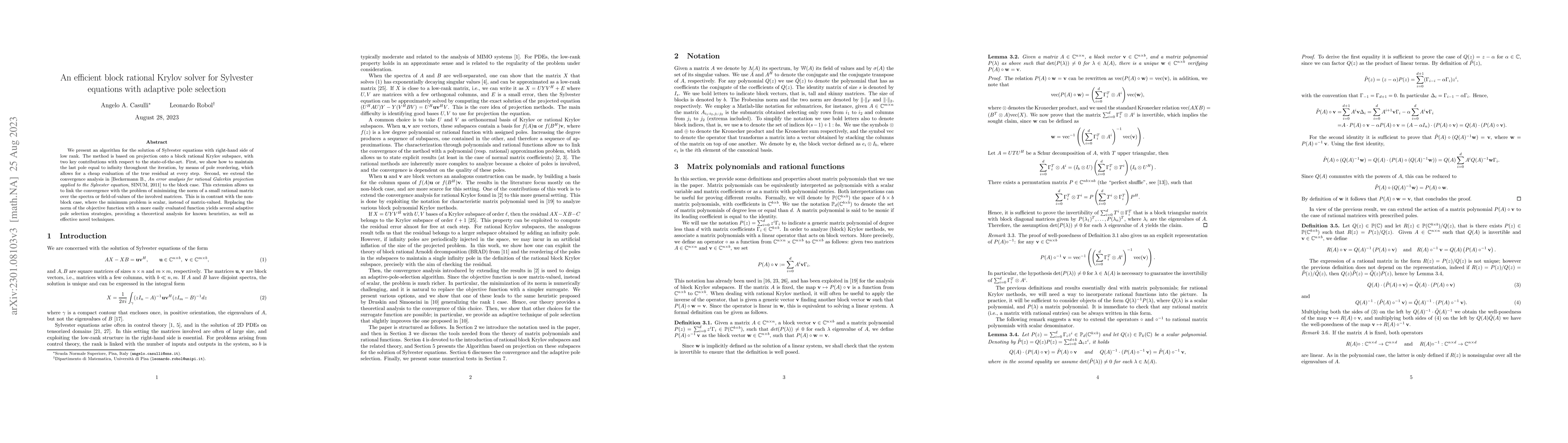 Thumbnail for An efficient block rational Krylov solver for Sylvester equations with
  adaptive pole selection