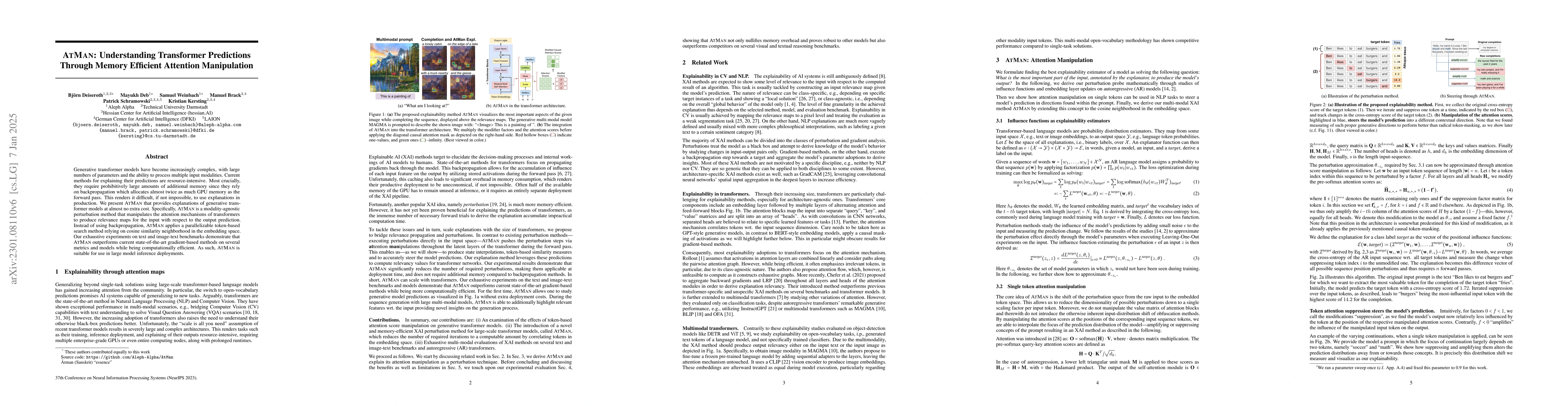 Thumbnail for AtMan: Understanding Transformer Predictions Through Memory Efficient
  Attention Manipulation