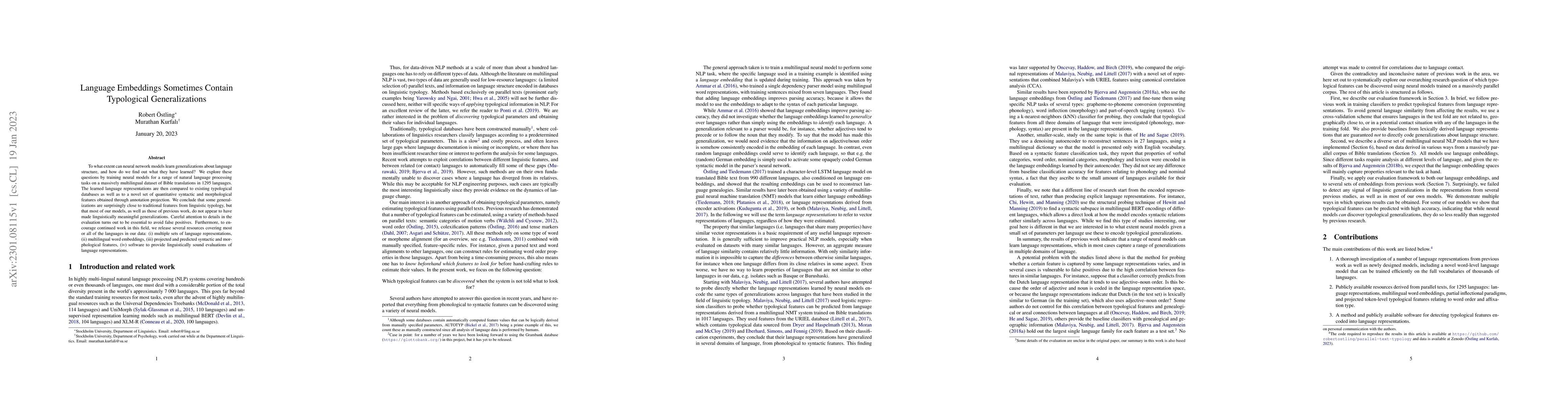 Thumbnail for Language Embeddings Sometimes Contain Typological Generalizations