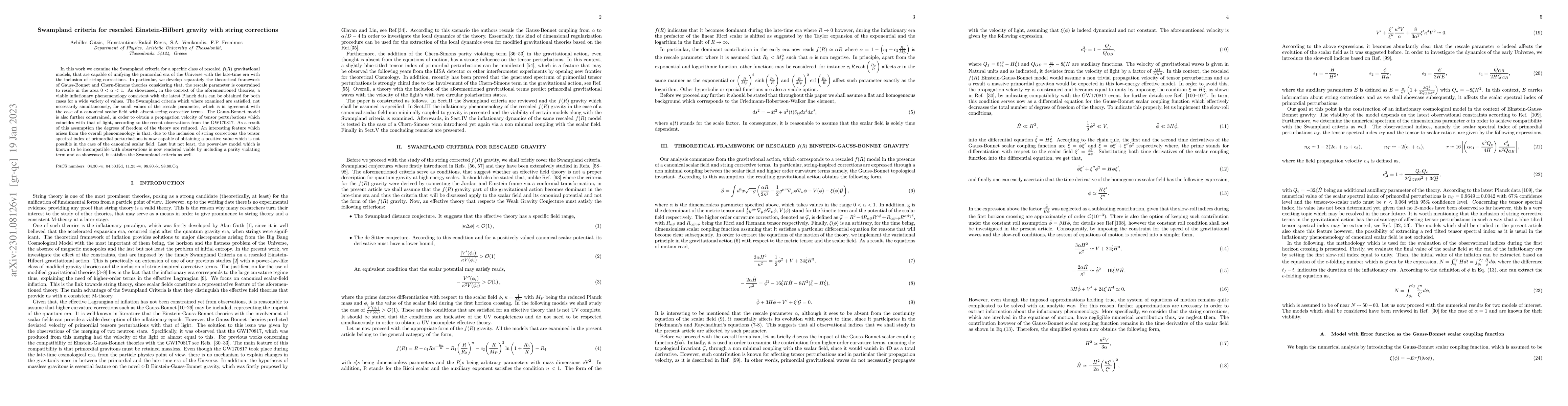 Thumbnail for Swampland criteria for rescaled Einstein-Hilbert gravity with string
  corrections