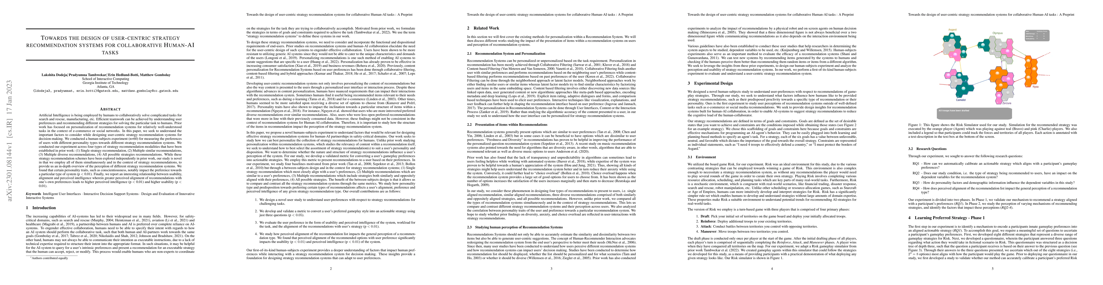 Thumbnail for Towards the design of user-centric strategy recommendation systems for
  collaborative Human-AI tasks