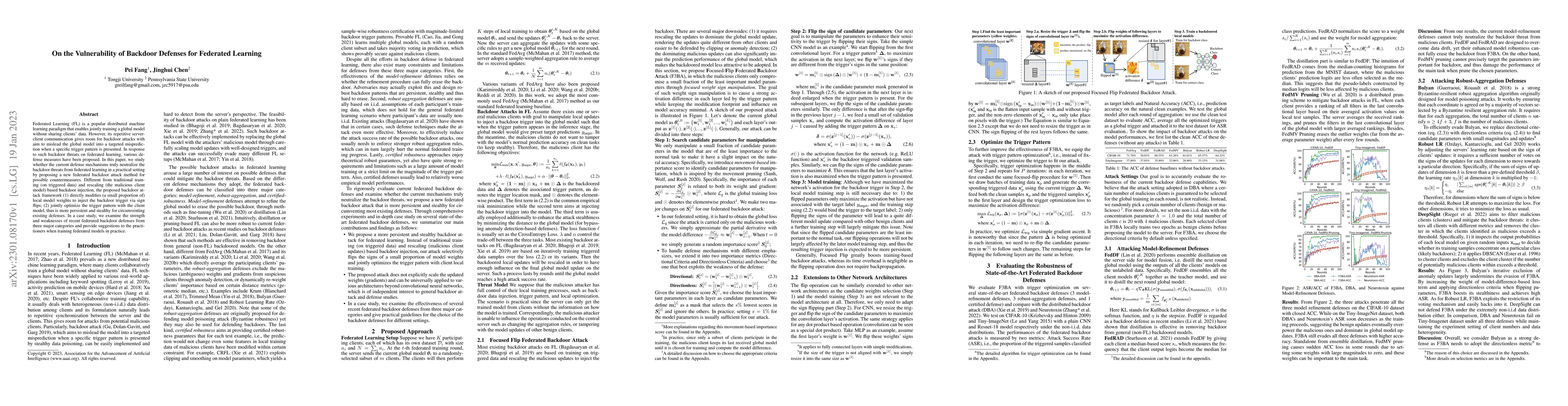 Thumbnail for On the Vulnerability of Backdoor Defenses for Federated Learning