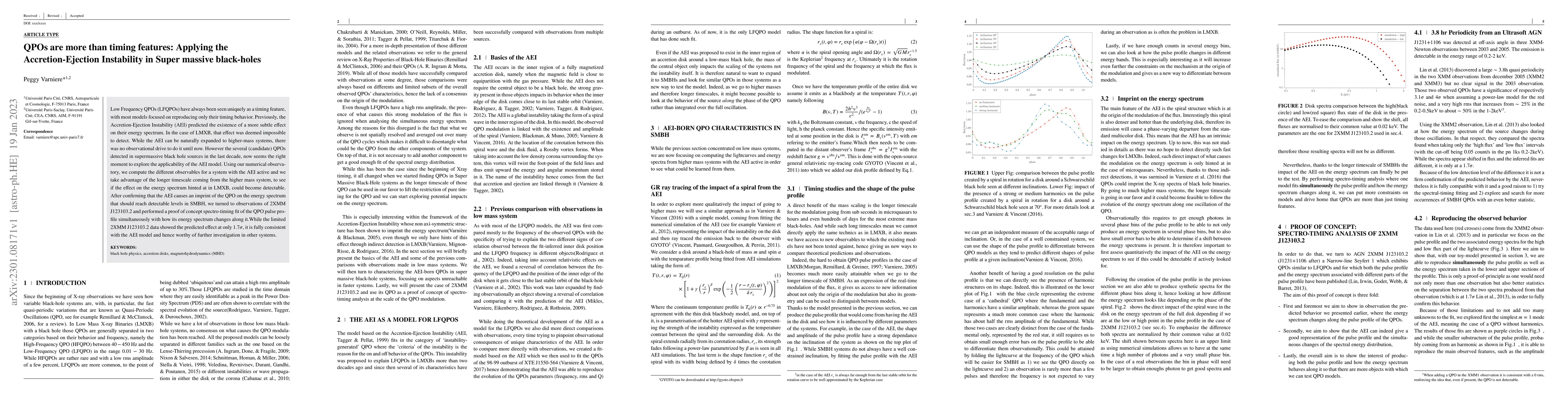 Thumbnail for QPOs are more than timing features: Applying the Accretion-Ejection
  Instability in Super massive black-holes