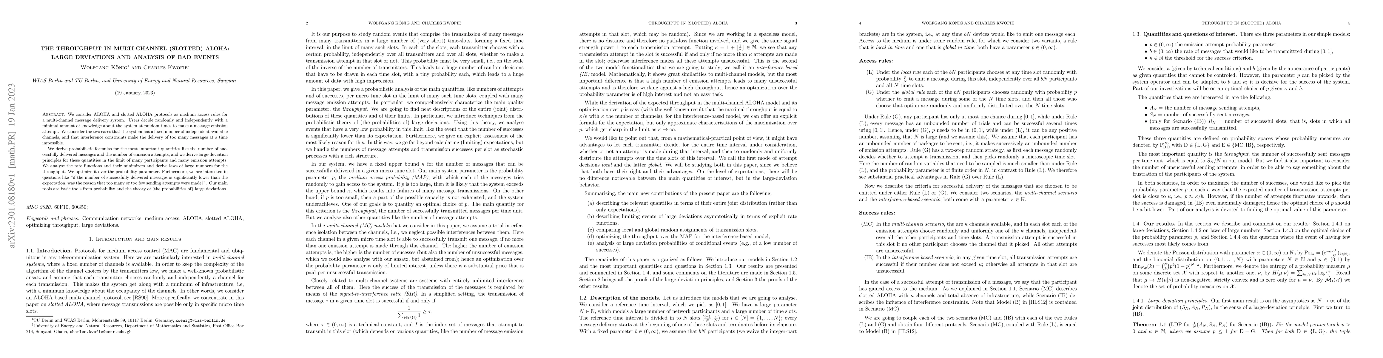 Thumbnail for The throughput in multi-channel (slotted) ALOHA: large deviations and
  analysis of bad events