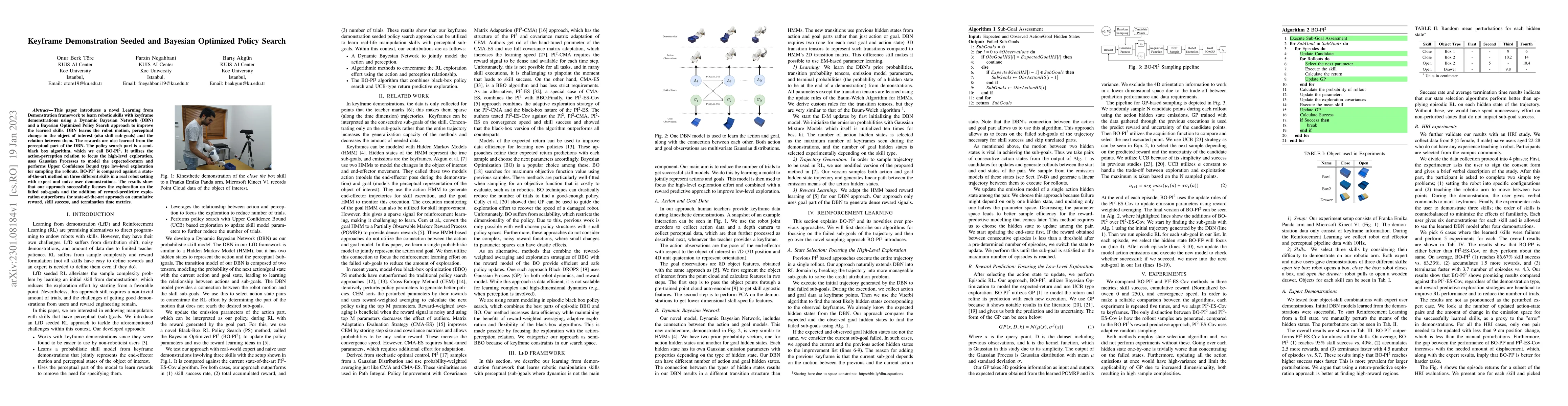 Thumbnail for Keyframe Demonstration Seeded and Bayesian Optimized Policy Search