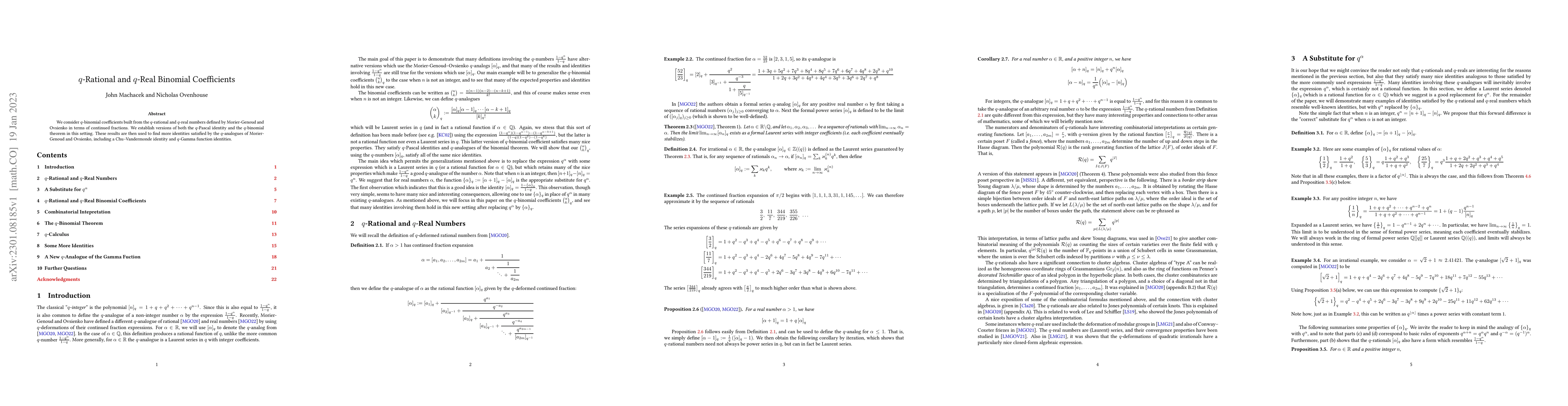 Thumbnail for $q$-Rational and $q$-Real Binomial Coefficients