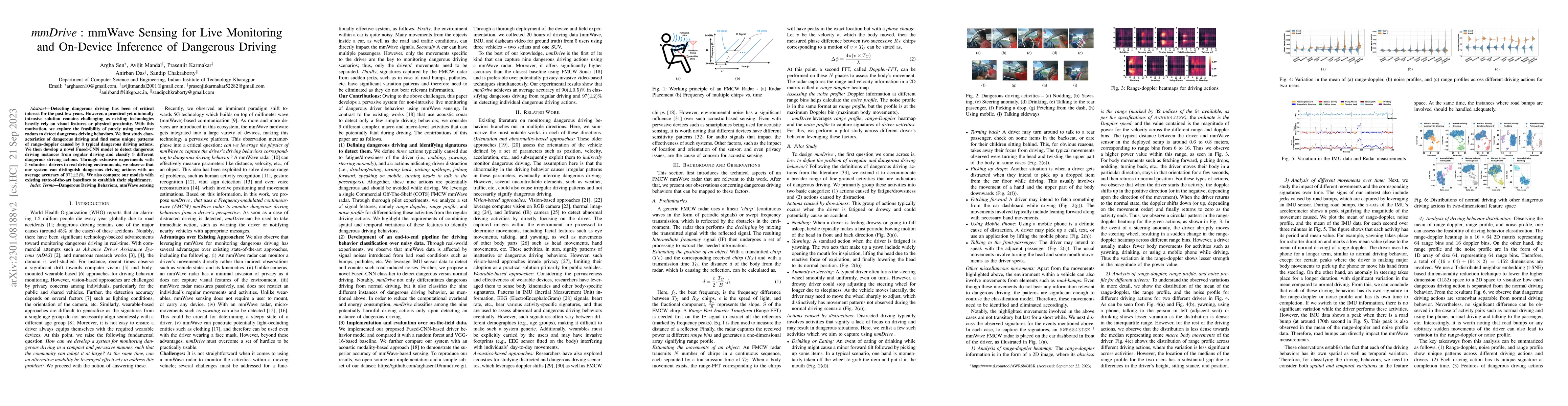 Thumbnail for mmDrive: mmWave Sensing for Live Monitoring and On-Device Inference of
  Dangerous Driving