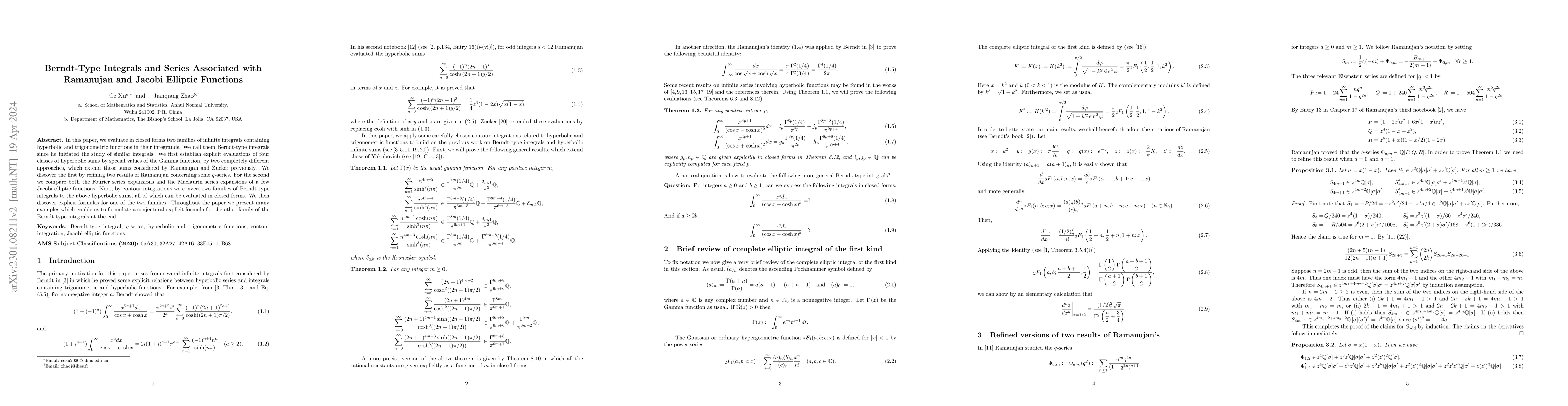 Thumbnail for Berndt-Type Integrals and Series Associated with Ramanujan and Jacobi
  Elliptic Functions