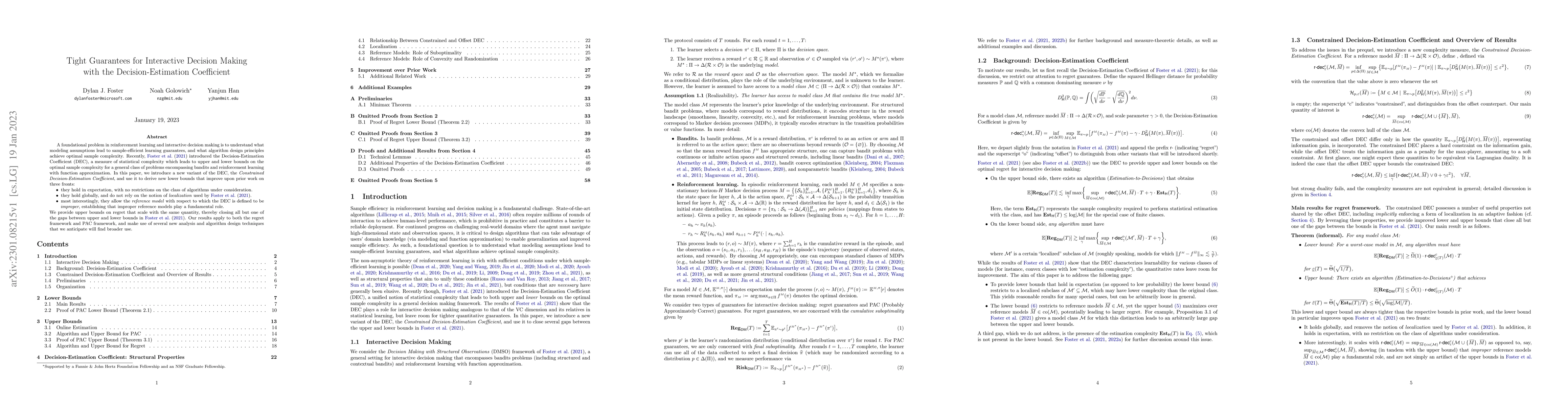 Thumbnail for Tight Guarantees for Interactive Decision Making with the
  Decision-Estimation Coefficient