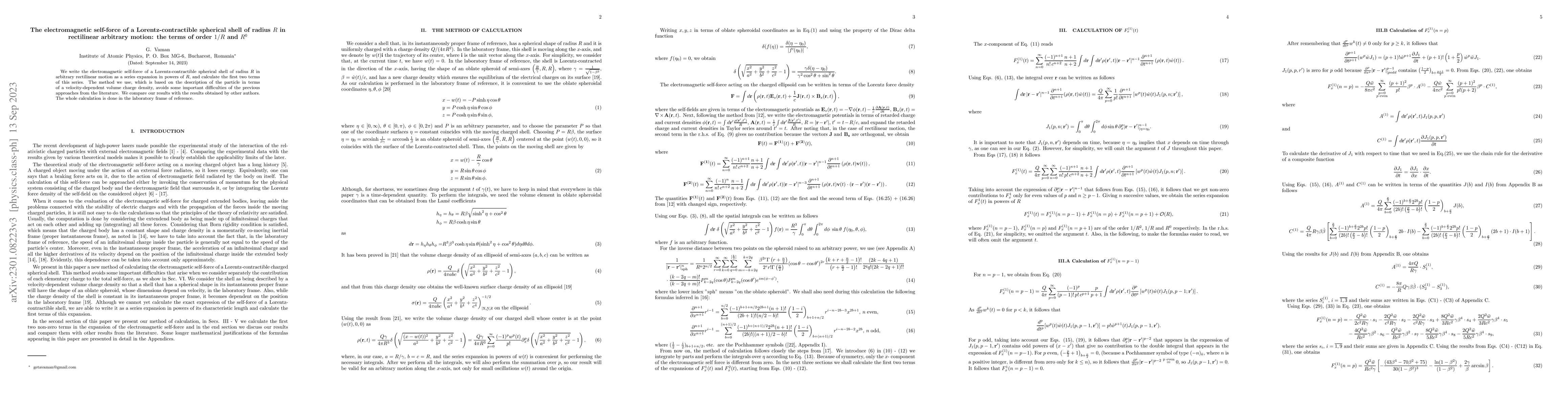 Thumbnail for The electromagnetic self-force of a Lorentz-contractible spherical shell
  of radius $R$ in rectilinear arbitrary motion: the terms of order $1/R$ and
  $R^0$