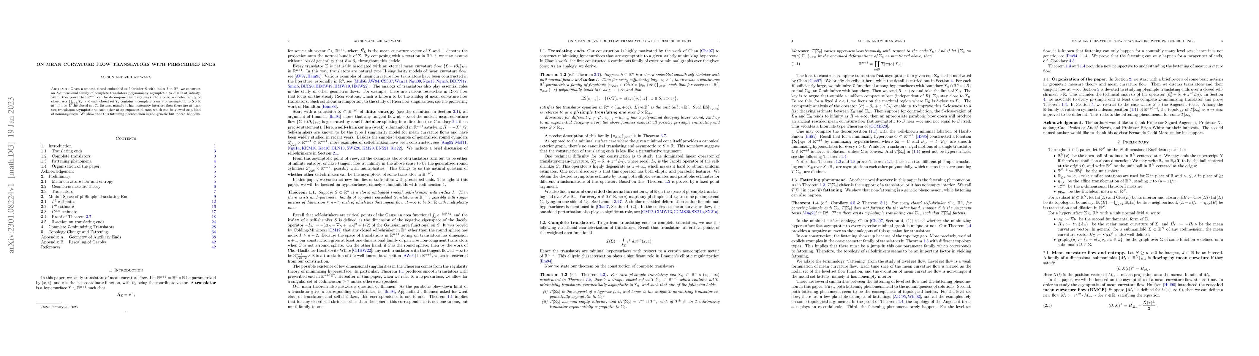 Thumbnail for On mean curvature flow translators with prescribed ends