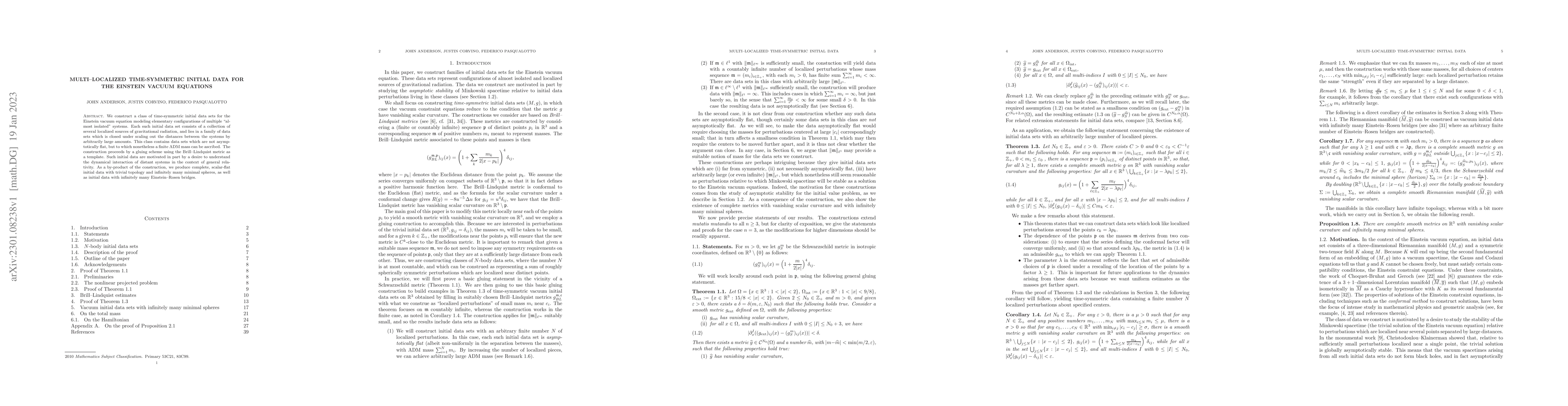 Thumbnail for Multi-localized time-symmetric initial data for the Einstein vacuum
  equations