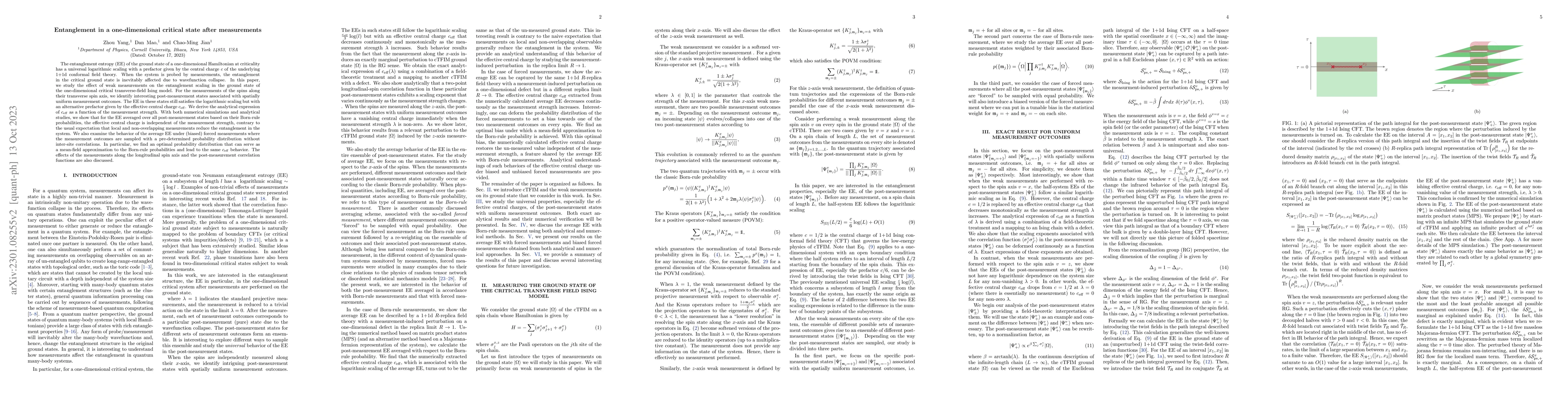 Thumbnail for Entanglement in one-dimensional critical state after measurements