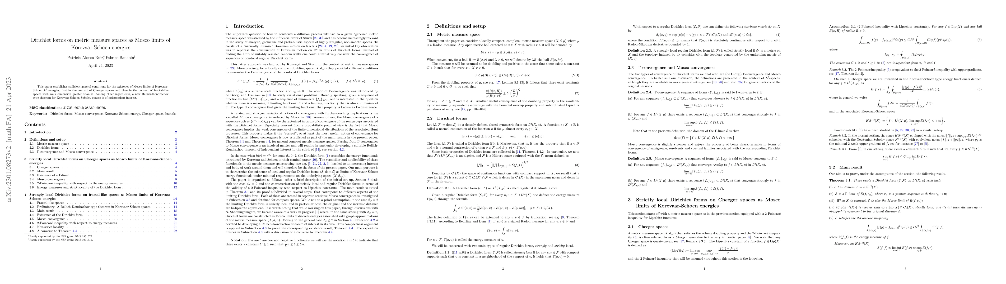 Thumbnail for Dirichlet forms on metric measure spaces as Mosco limits of
  Korevaar-Schoen energies